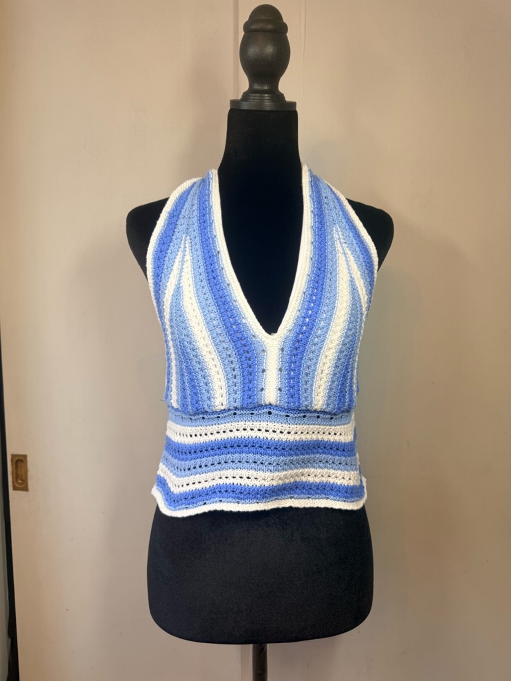 Hollister Blue and White Crochet Halter Top - Picture 2 of 6